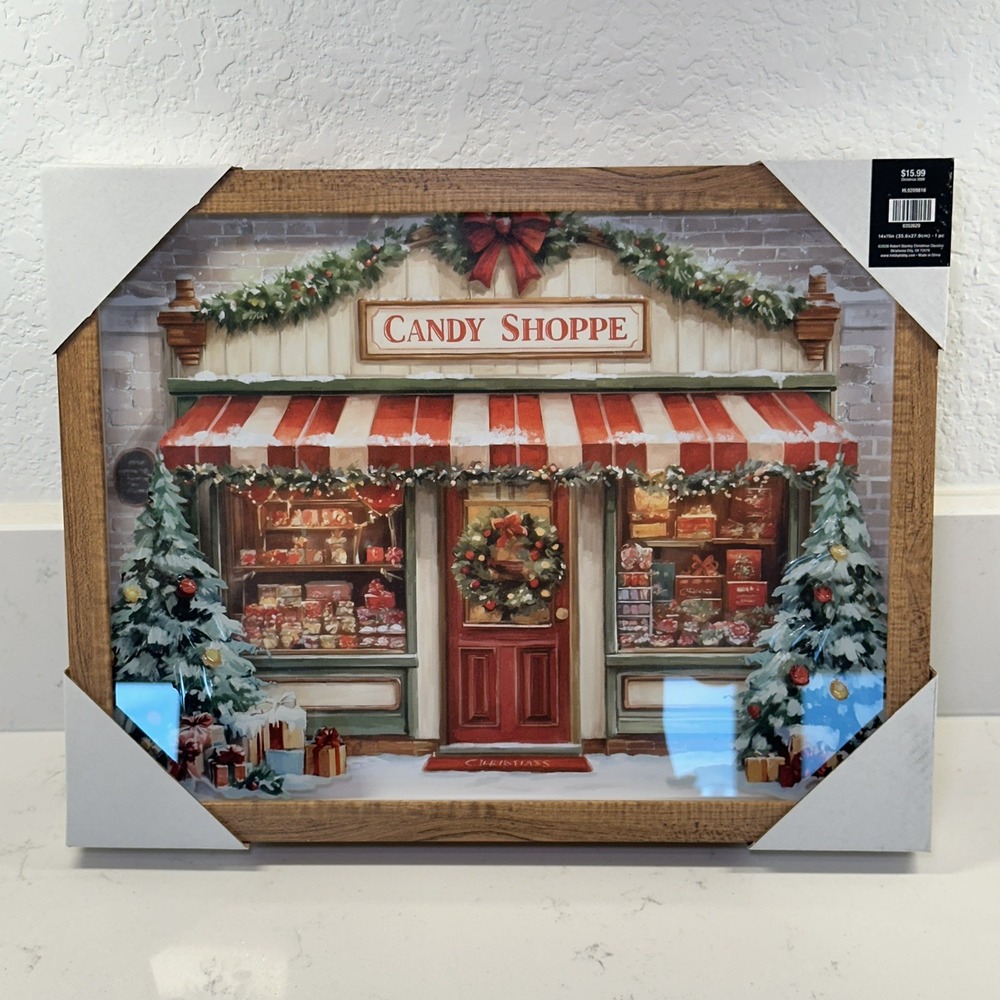 Hobby Lobby Winter Candy Shop Framed Wall Decor Christmas Candy Store NEW